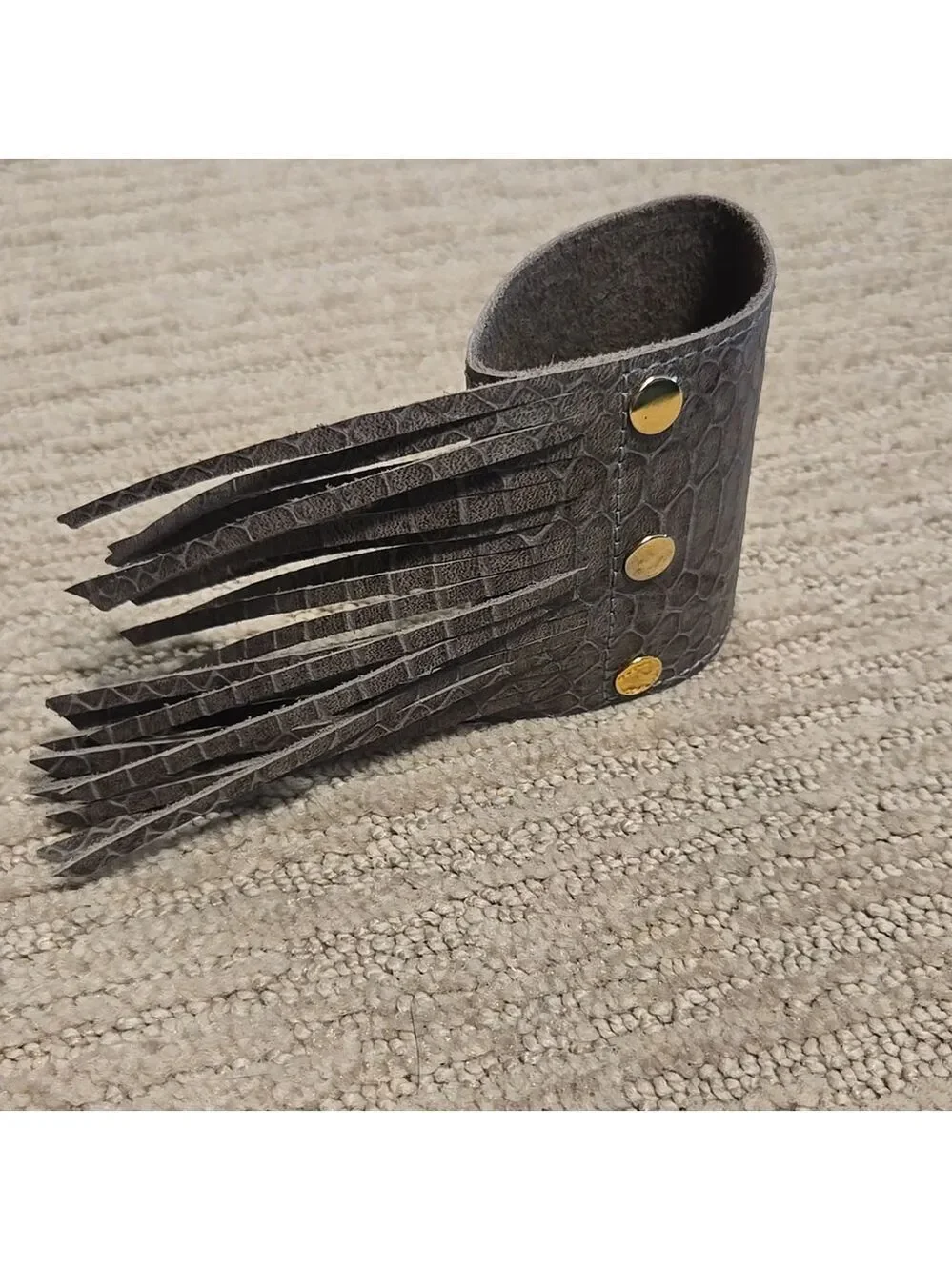 Heather Gardner 3in Cali Fringe Cuff-Gray Snakeskin